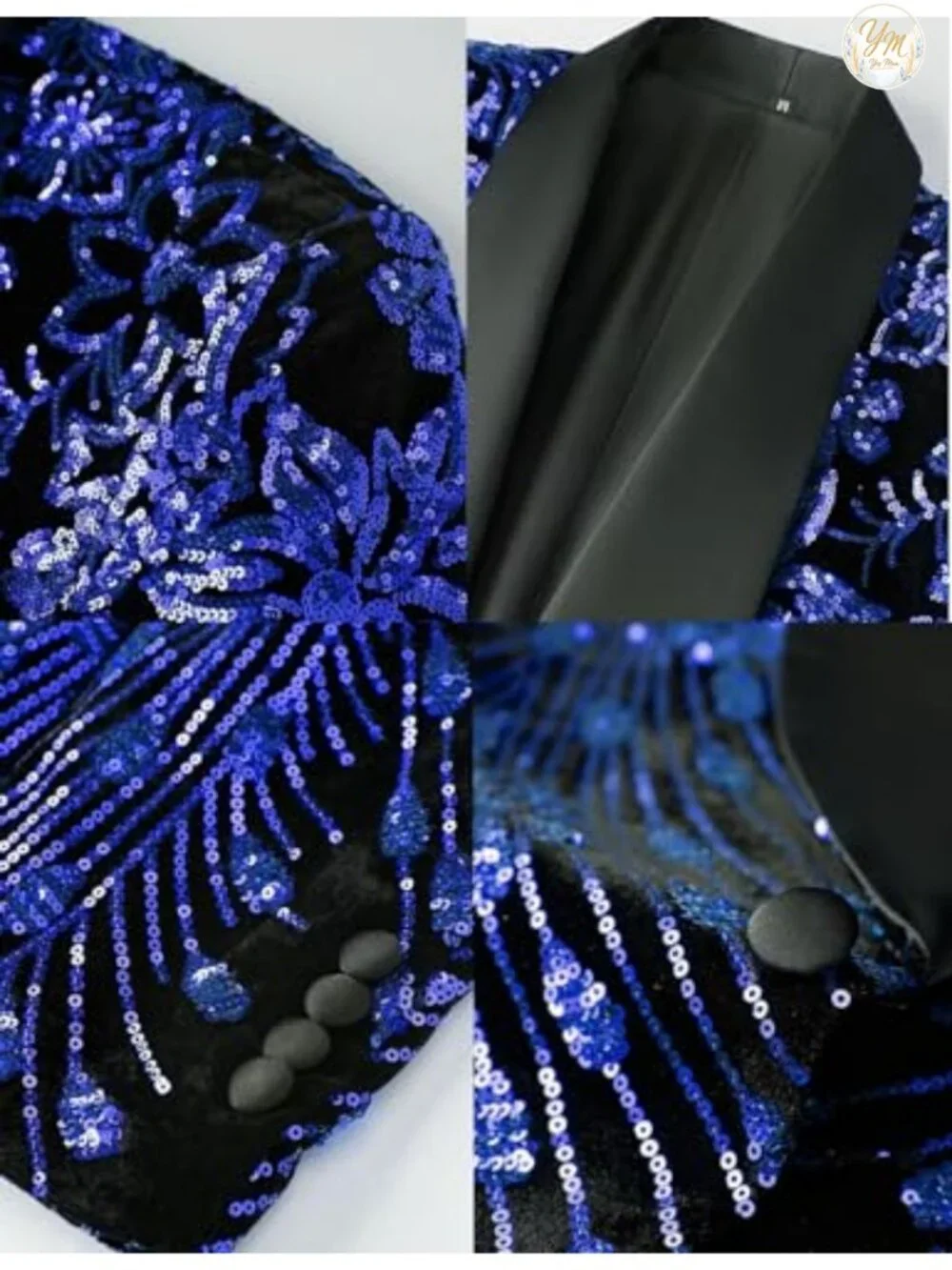 Men's Sequins Velvet Shawl Collar Blazer Suit Jacket Wedding Party Stage